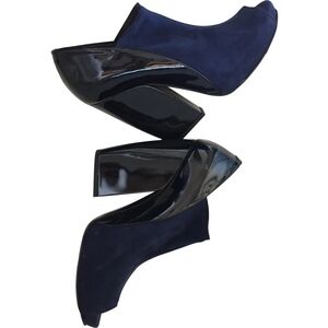 Pierre Hardy Daynight shoes with a black patent leather wedge heel & blue suade